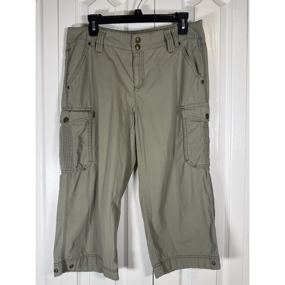 DKNY Cargo Capri Pants Women's 8 Khaki Olive Green Utility Pockets Casual